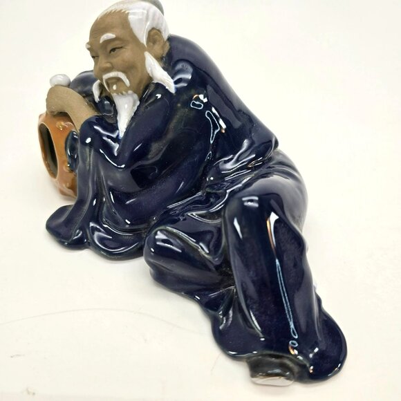 Chinese Mudman Reclining Vintage Figurine Drinking Sake With Pottery Jar JE136 - Picture 2 of 8